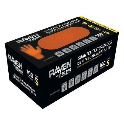 Guante nitrilo texturizado Naranjo 8gr Steelpro Raven 100uds
