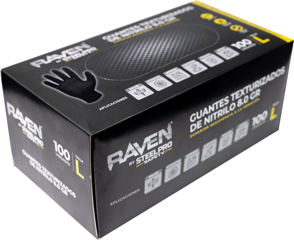 Guante nitrilo texturizado Negro 8gr Steelpro Raven 100uds