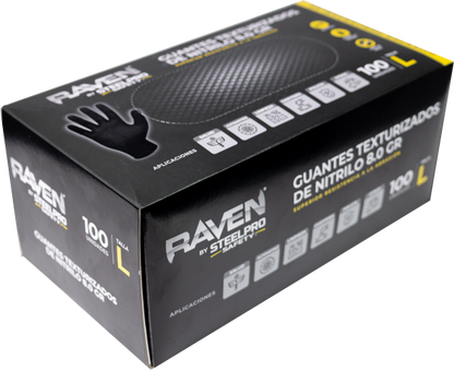 Guante nitrilo texturizado Negro 8gr Steelpro Raven 100uds